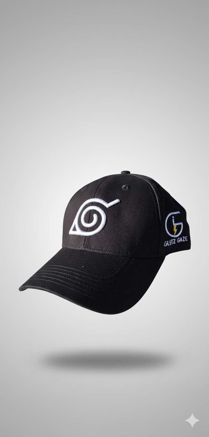 Glitz Gaze Anime Caps – Sharingan & Leaf Village Embroidered Hats | Premium Snapback for Streetwear & Cosplay