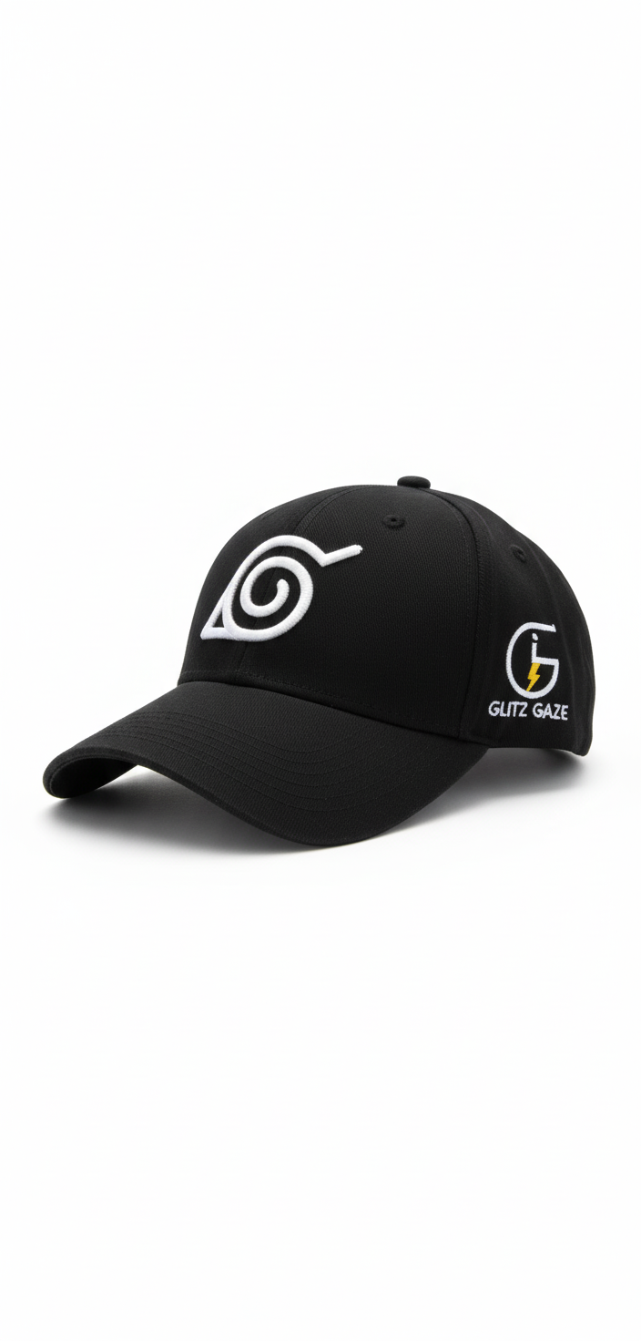 Glitz Gaze Anime Caps – Sharingan & Leaf Village Embroidered Hats | Premium Snapback for Streetwear & Cosplay