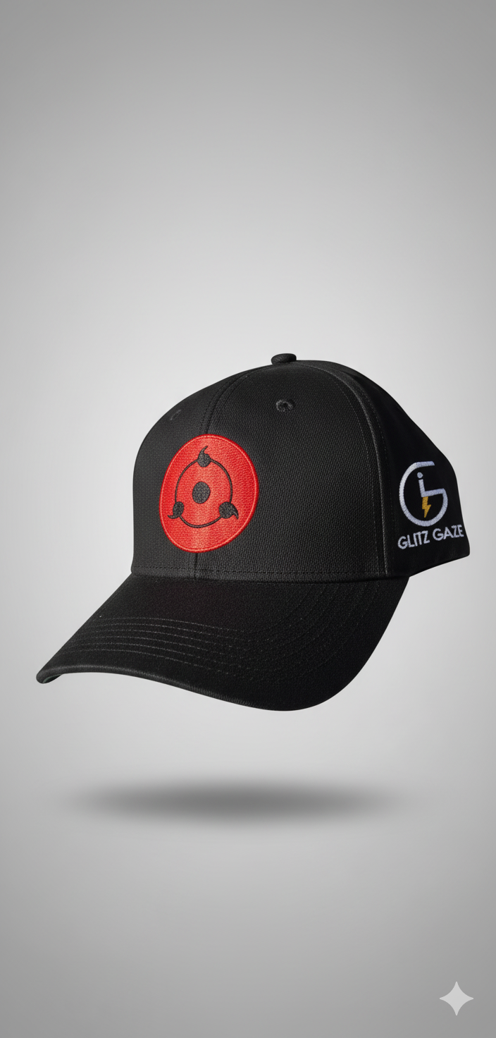 Glitz Gaze Anime Caps – Sharingan & Leaf Village Embroidered Hats | Premium Snapback for Streetwear & Cosplay