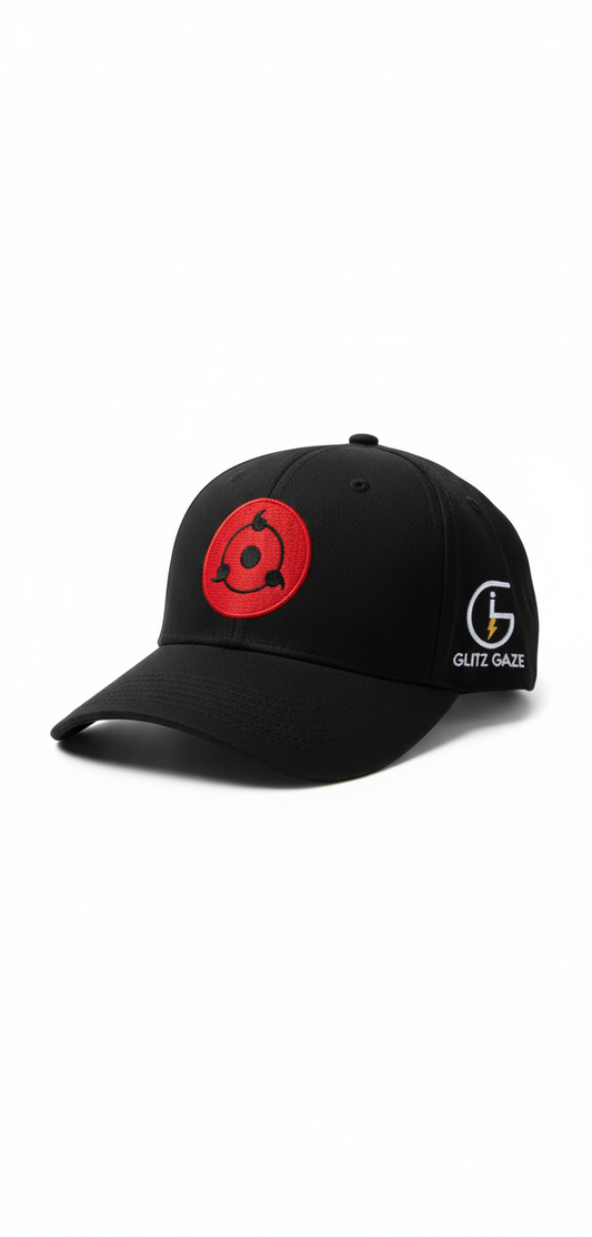 Glitz Gaze Anime Caps – Sharingan & Leaf Village Embroidered Hats | Premium Snapback for Streetwear & Cosplay